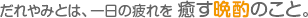 だれやみとは、一日の疲れを癒す晩酎のこと。